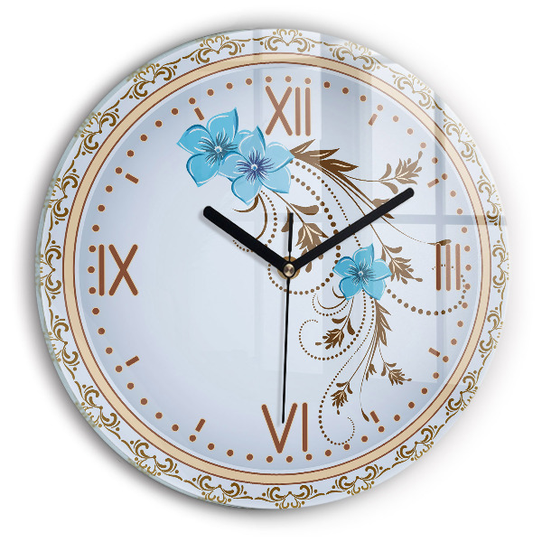 Round clock glass Blue Flowers