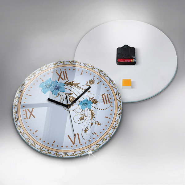 Round clock glass Blue Flowers