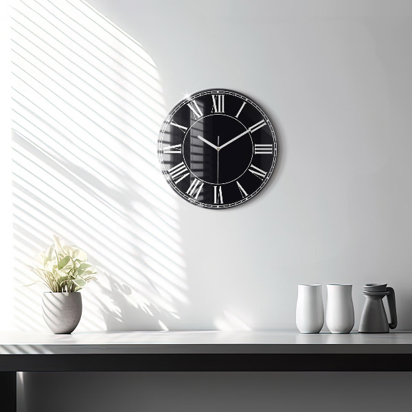 Round clock glass Black Roman Numerals