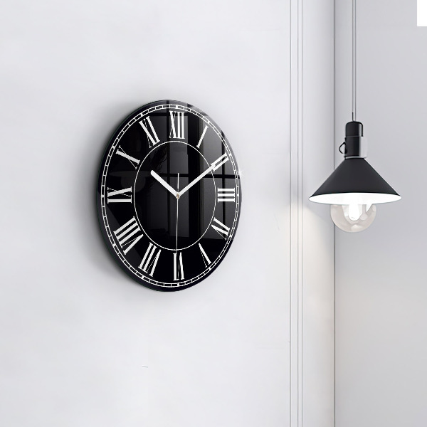 Round clock glass Black Roman Numerals