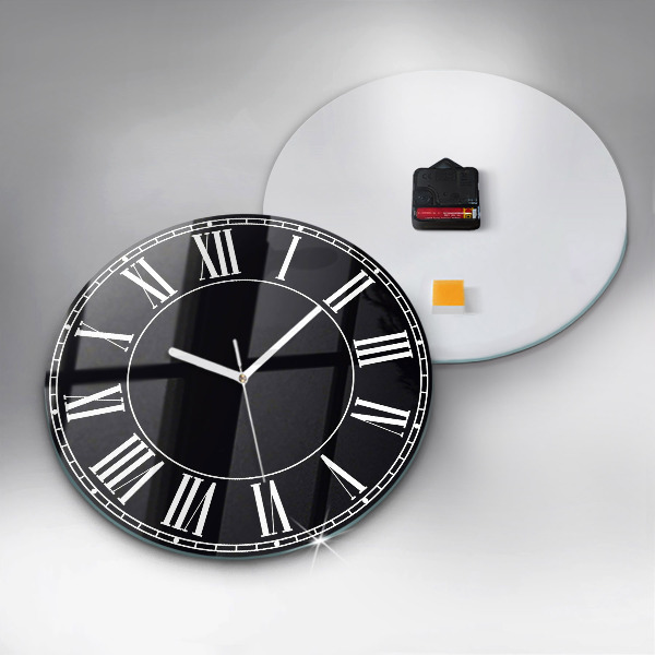 Round clock glass Black Roman Numerals
