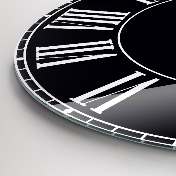 Round clock glass Black Roman Numerals