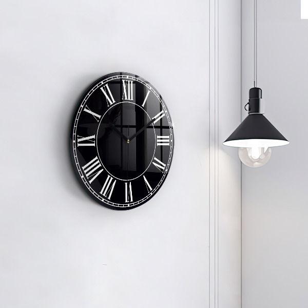 Round clock glass Black Roman Numerals