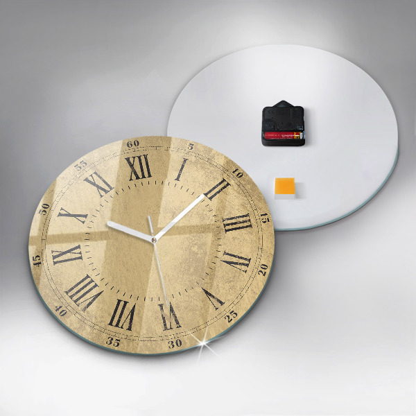 Round clock glass Brown Roman Numerals