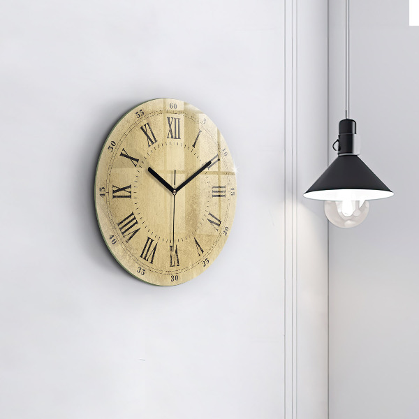 Round clock glass Brown Roman Numerals