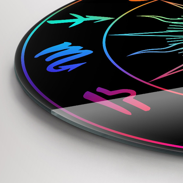 Round clock glass Rainbow Zodiac Signs and Sun