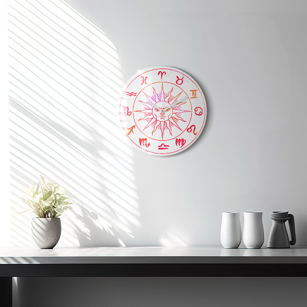 Round clock glass Colorful Zodiac Signs