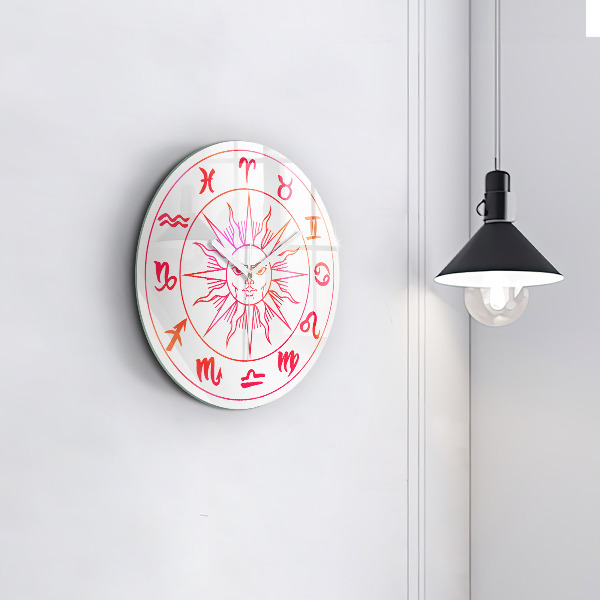 Round clock glass Colorful Zodiac Signs