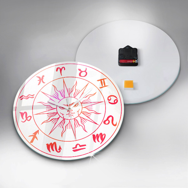 Round clock glass Colorful Zodiac Signs