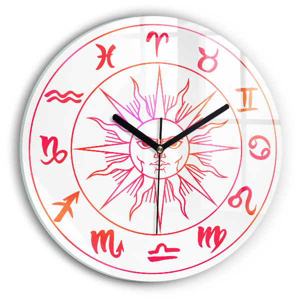 Round clock glass Colorful Zodiac Signs