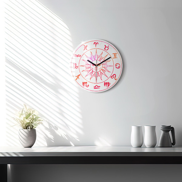Round clock glass Colorful Zodiac Signs