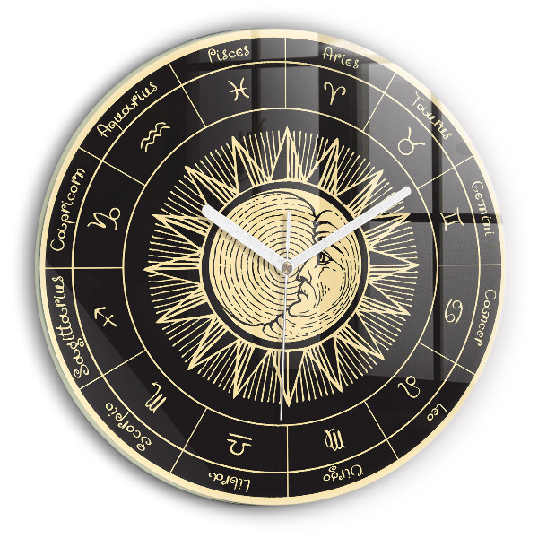 Round clock glass Zodiacs and Sun