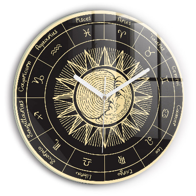 Round clock glass Zodiacs and Sun