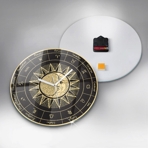 Round clock glass Zodiacs and Sun