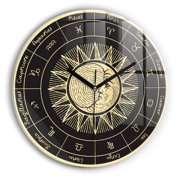Round clock glass Zodiacs and Sun