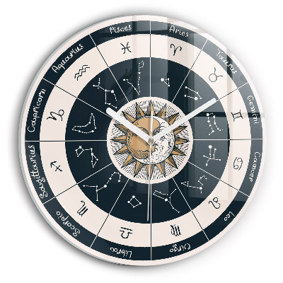Round clock glass Zodiac Constellations