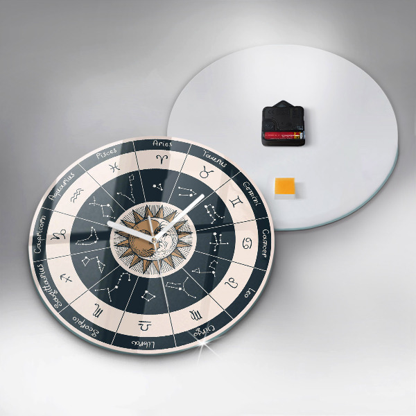 Round clock glass Zodiac Constellations