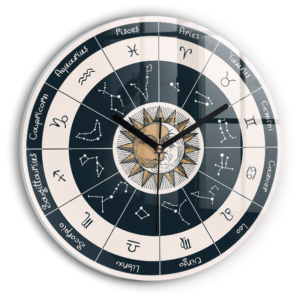 Round clock glass Zodiac Constellations