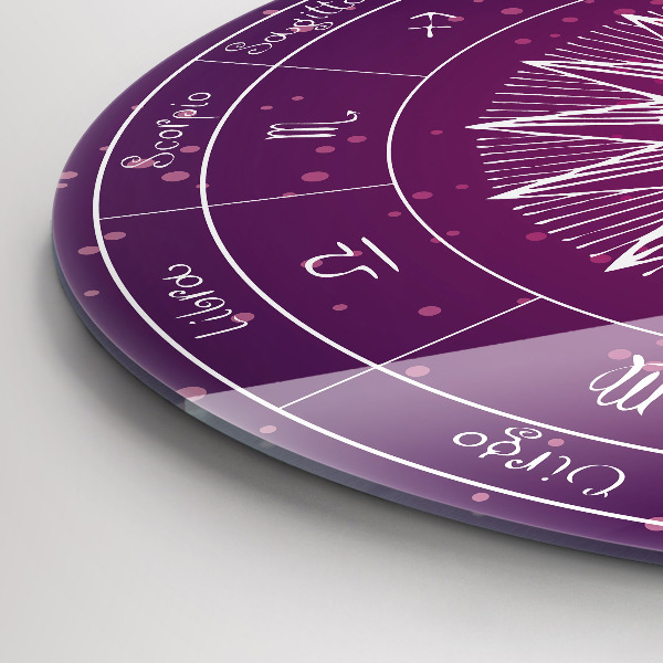 Round clock glass Zodiac Constellations on a Purple Background
