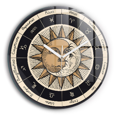 Round clock glass Sun and Zodiacs