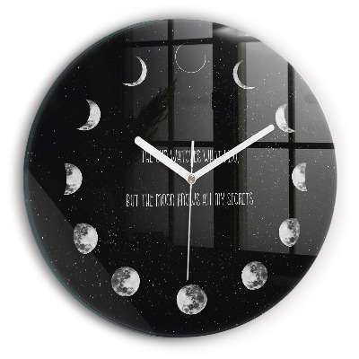 Round clock glass Moon phases and inscription