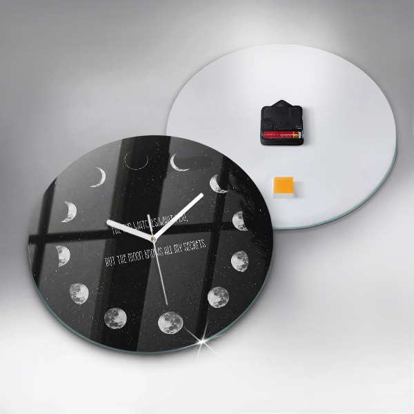 Round clock glass Moon phases and inscription