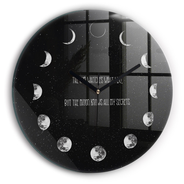 Round clock glass Moon phases and inscription