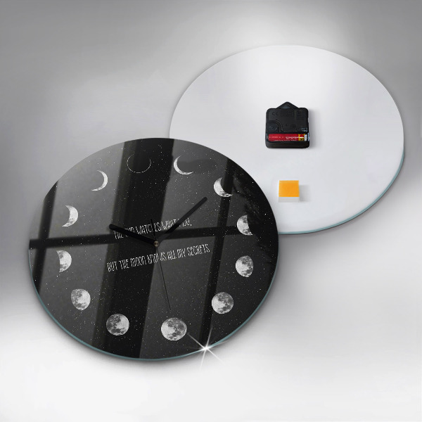 Round clock glass Moon phases and inscription