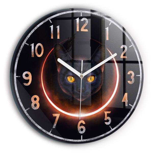 Round clock glass Magic cat