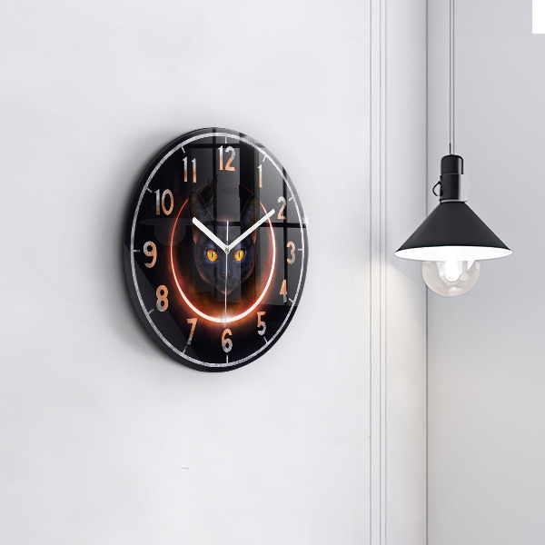 Round clock glass Magic cat