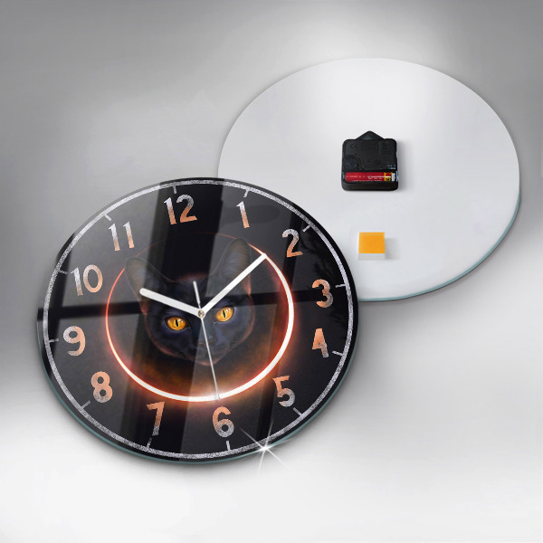 Round clock glass Magic cat