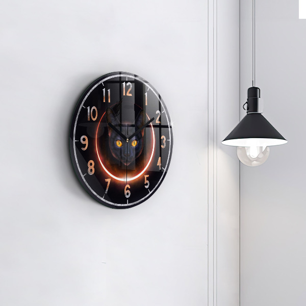 Round clock glass Magic cat