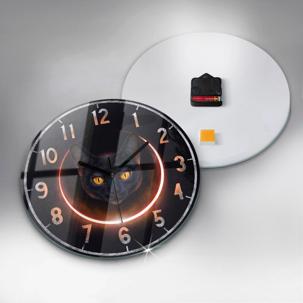 Round clock glass Magic cat