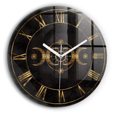 Round clock glass Golden Roman numerals