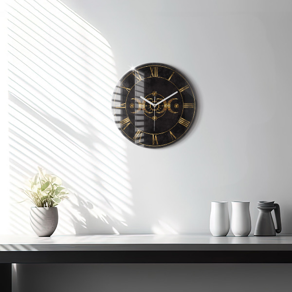 Round clock glass Golden Roman numerals