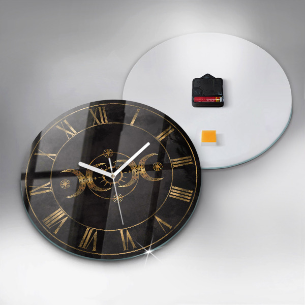 Round clock glass Golden Roman numerals
