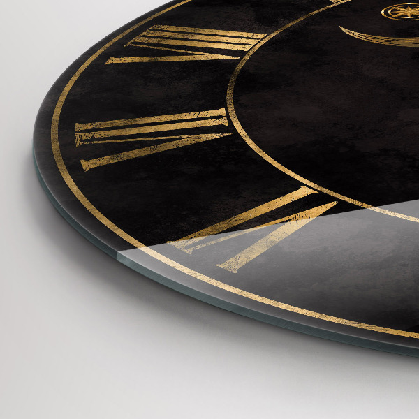 Round clock glass Golden Roman numerals