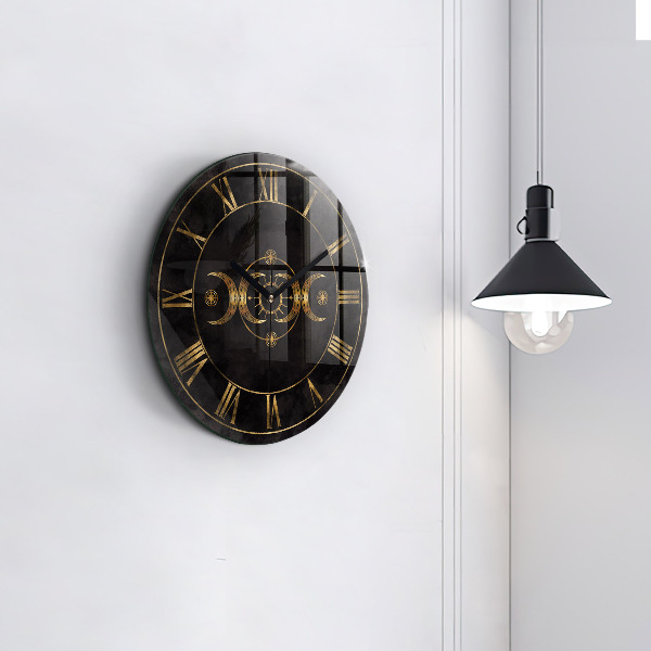 Round clock glass Golden Roman numerals
